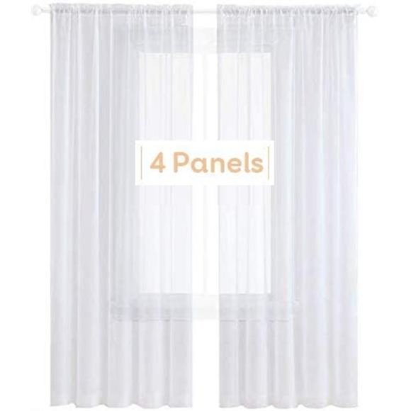 4 Panels White Sheer Curtains 96 inches Long Rod Pocket Voile Semi Privacy - Picture 1 of 6